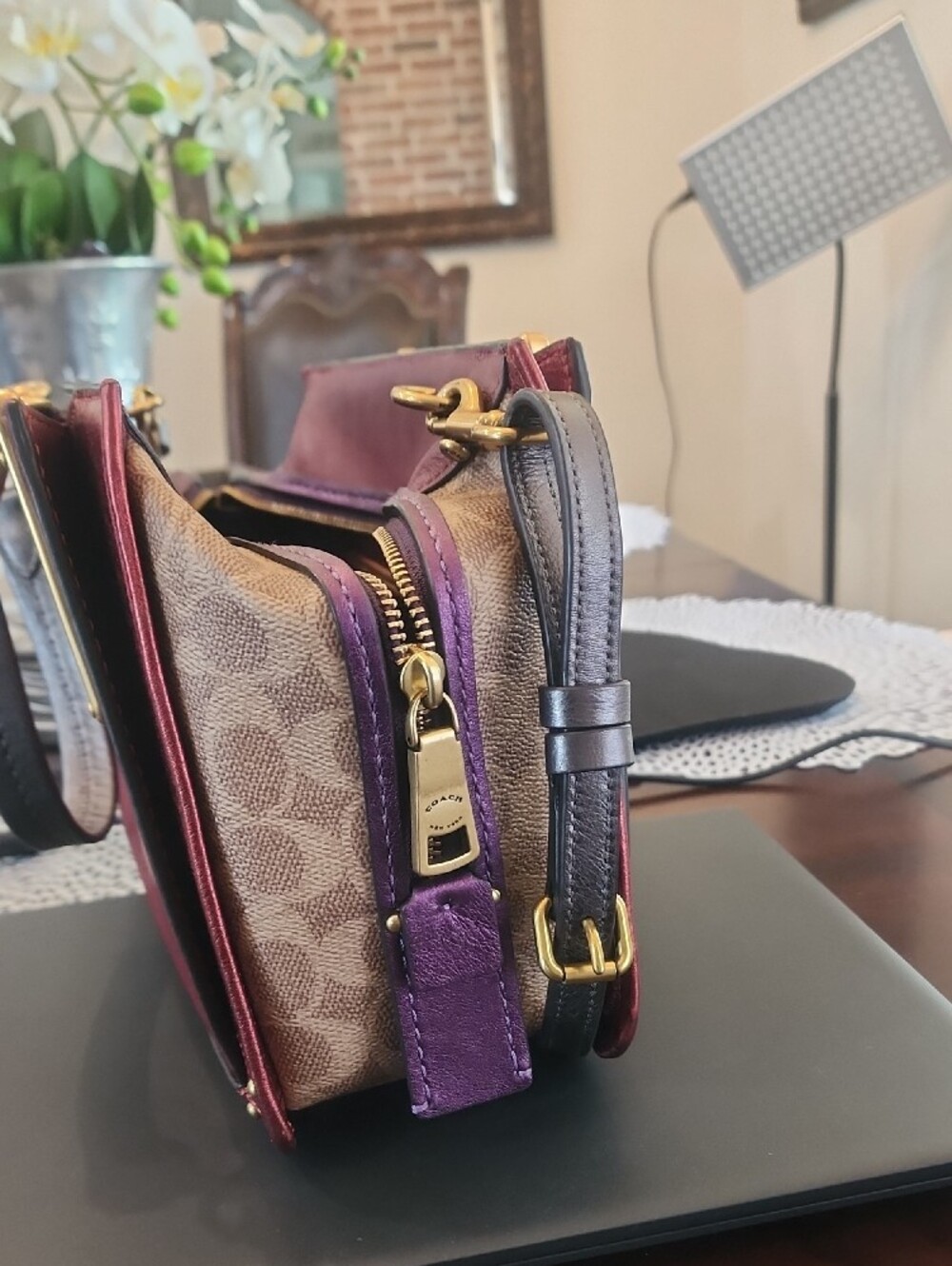 Coach Convertible Satchel in Burgundy with Black Trim and Gold Hardware - Picture 2 of 3